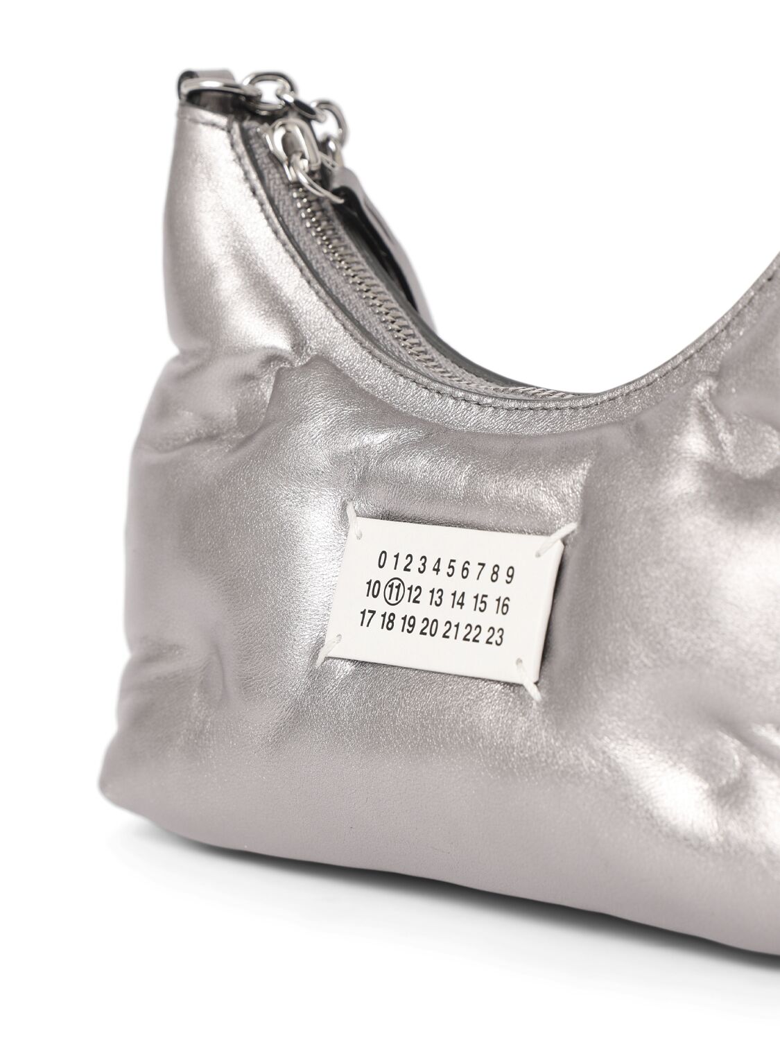 Shop Maison Margiela Micro Glam Slam Hobo Metallized Bag In Metallic Grey