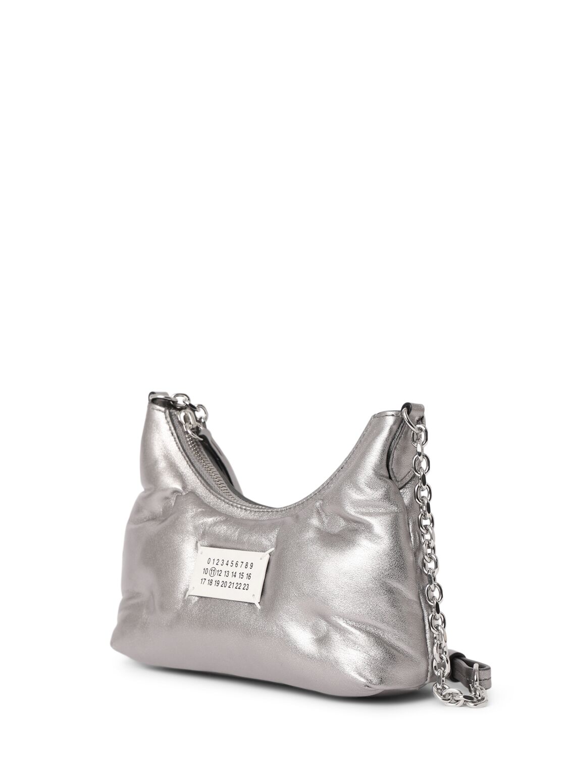 Shop Maison Margiela Micro Glam Slam Hobo Metallized Bag In Metallic Grey