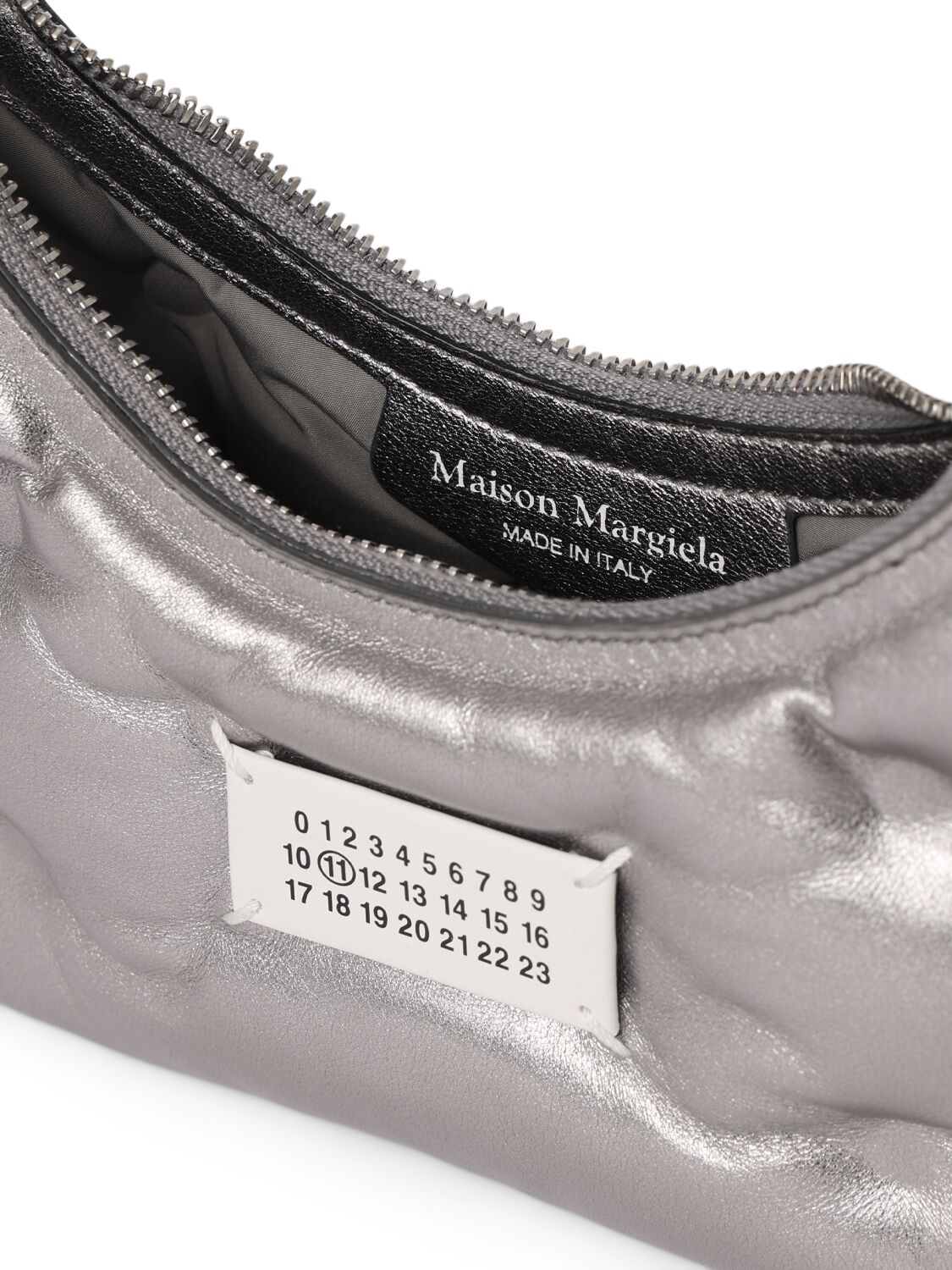 Shop Maison Margiela Micro Glam Slam Hobo Metallized Bag In Metallic Grey