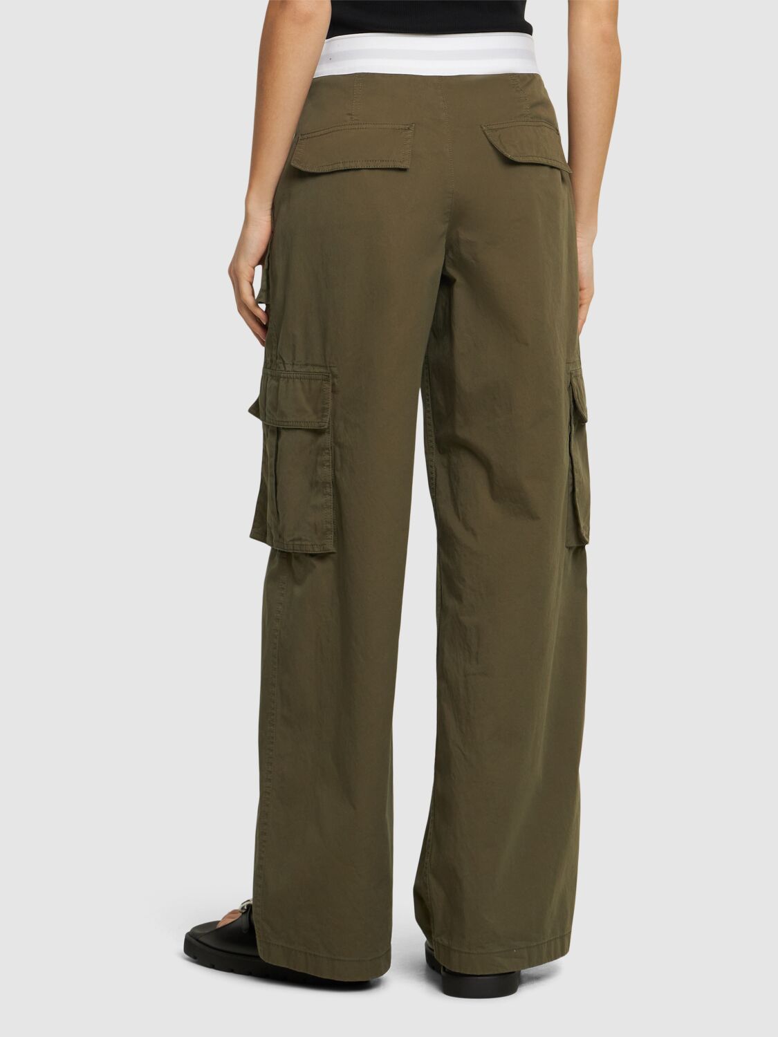 Shop Alexander Wang Mid Rise Cargo Cotton Pants In Army Green