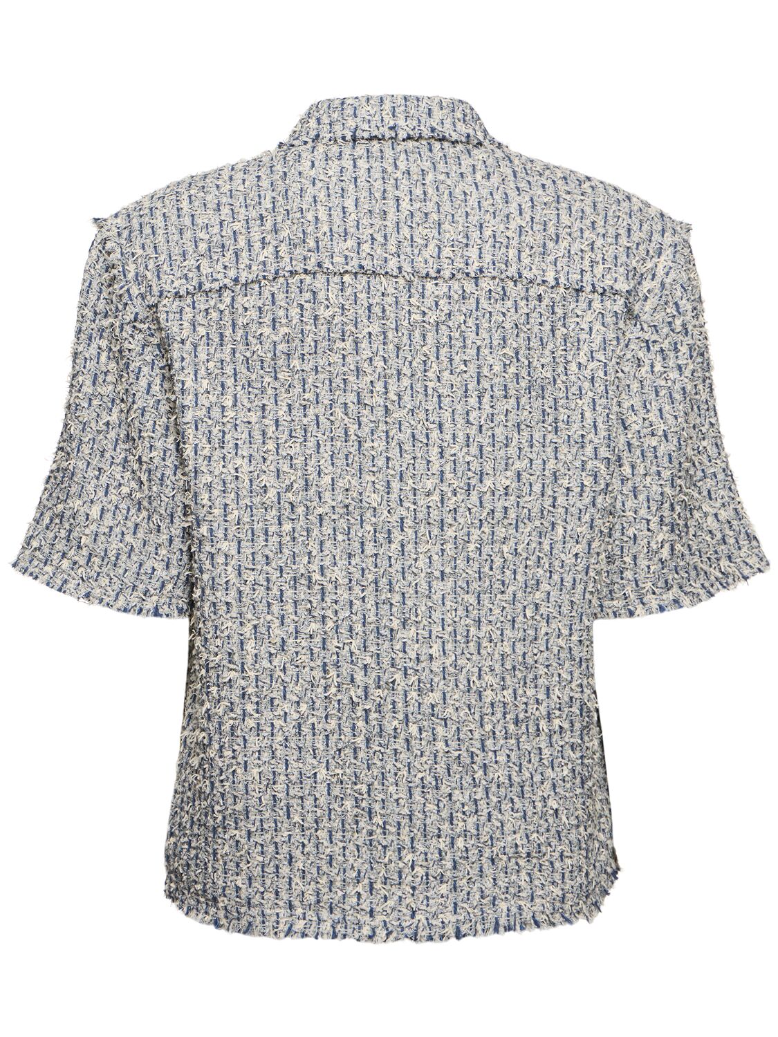 Shop Amiri Cotton Blend Tweed Bouclé S/s Shirt In 블루