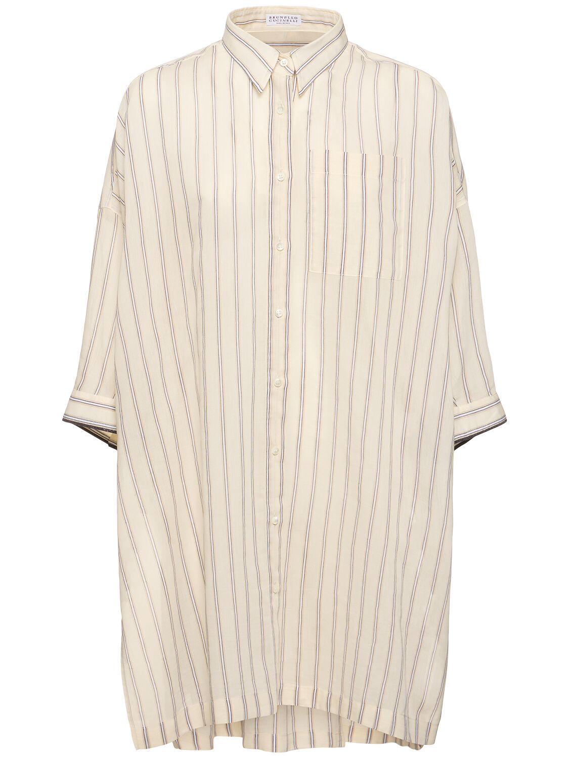 Image of Striped Cotton & Silk Shirt