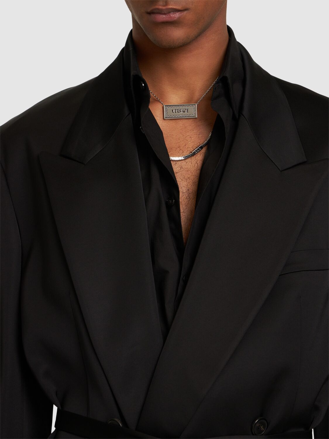 Versace Metal Necklace Logo Plaque In 4j750-palladium