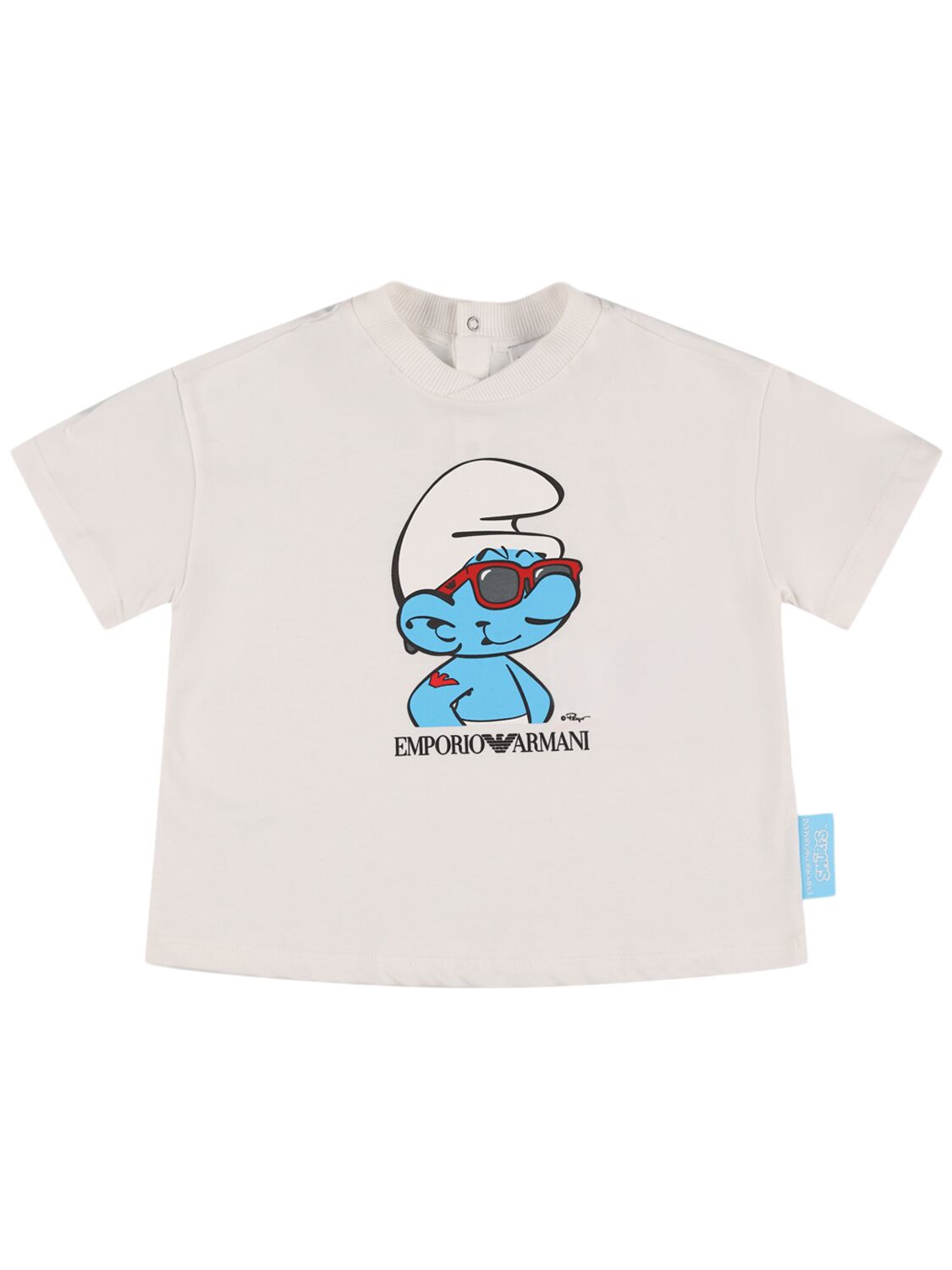 Emporio Armani Kids' Smurfs Cotton Jersey T-shirt In Off-white