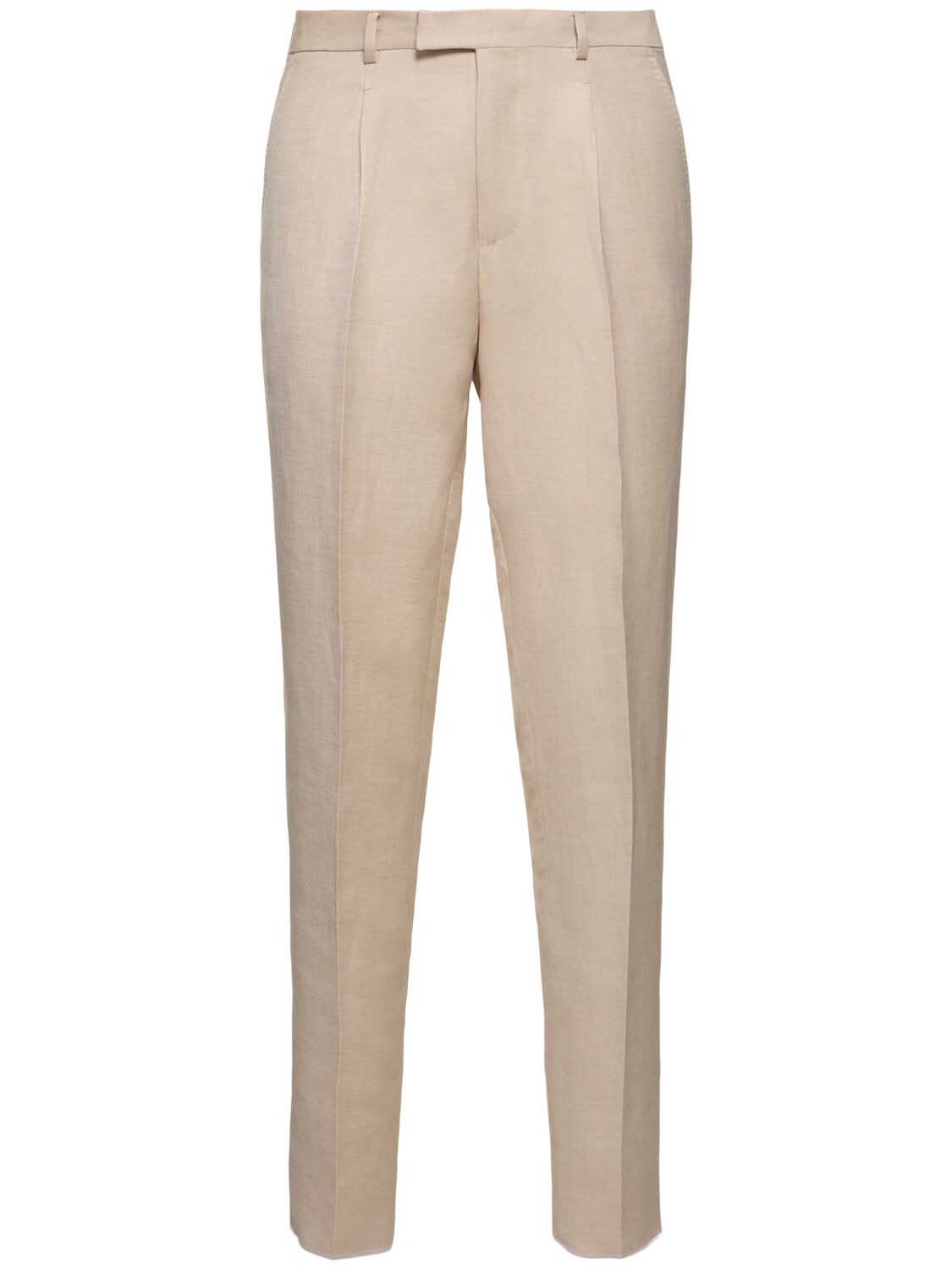 Zegna Linen & Wool Pleated Pants In 米黄色