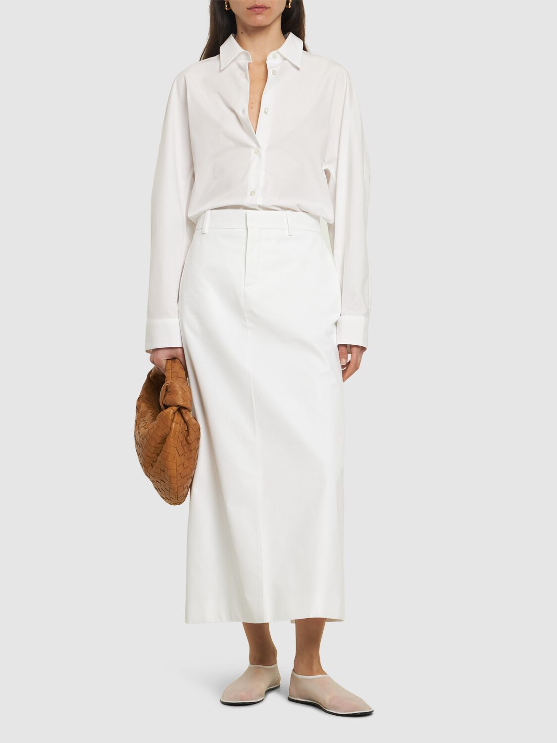 Shop Valentino Poplin Midi Skirt In White