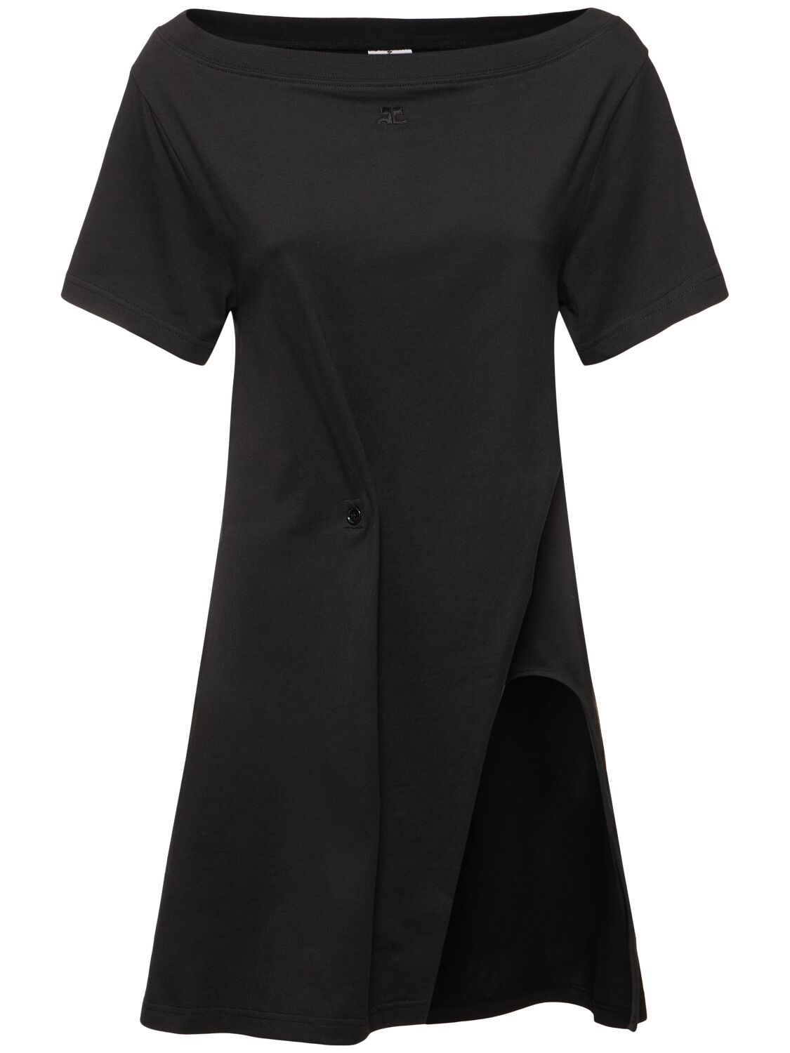 Courrèges Boatneck Cotton Mini Dress In Black