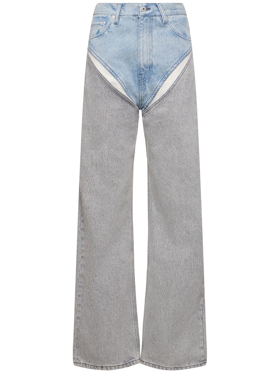 Shop Y/project Denim Cutout High Rise Wide Jeans In Light Blue,grey