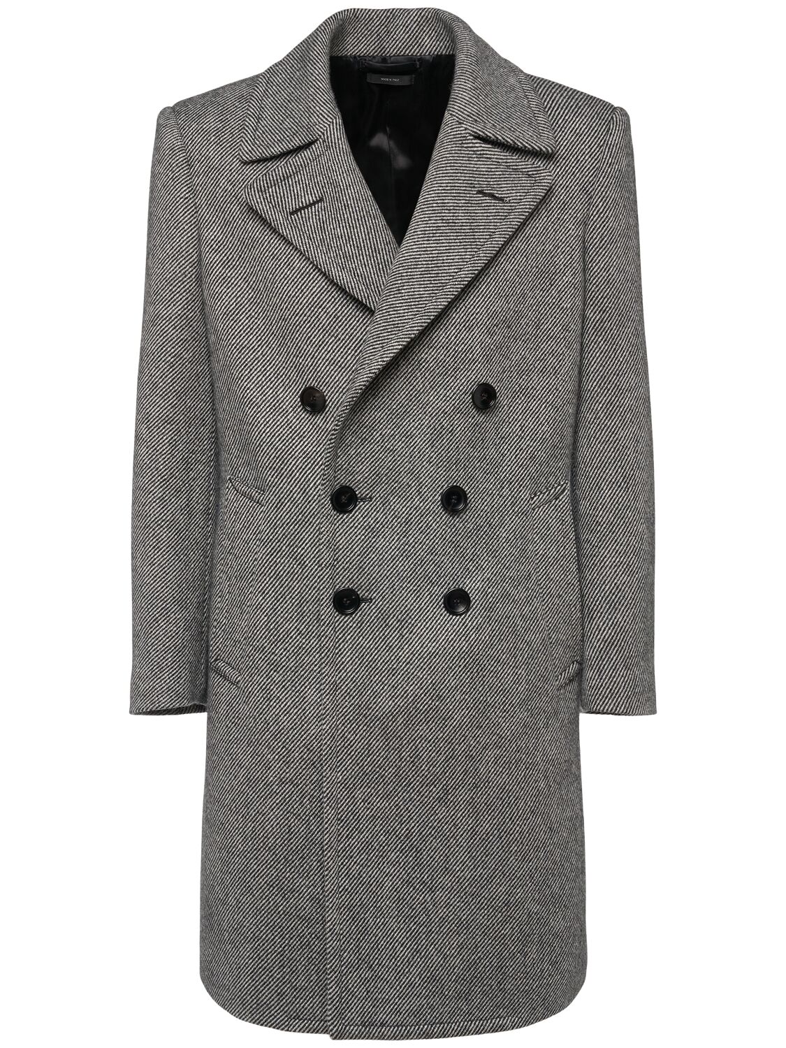 Shop Tom Ford Mouliné Double Breast Twill Coat In 黑色