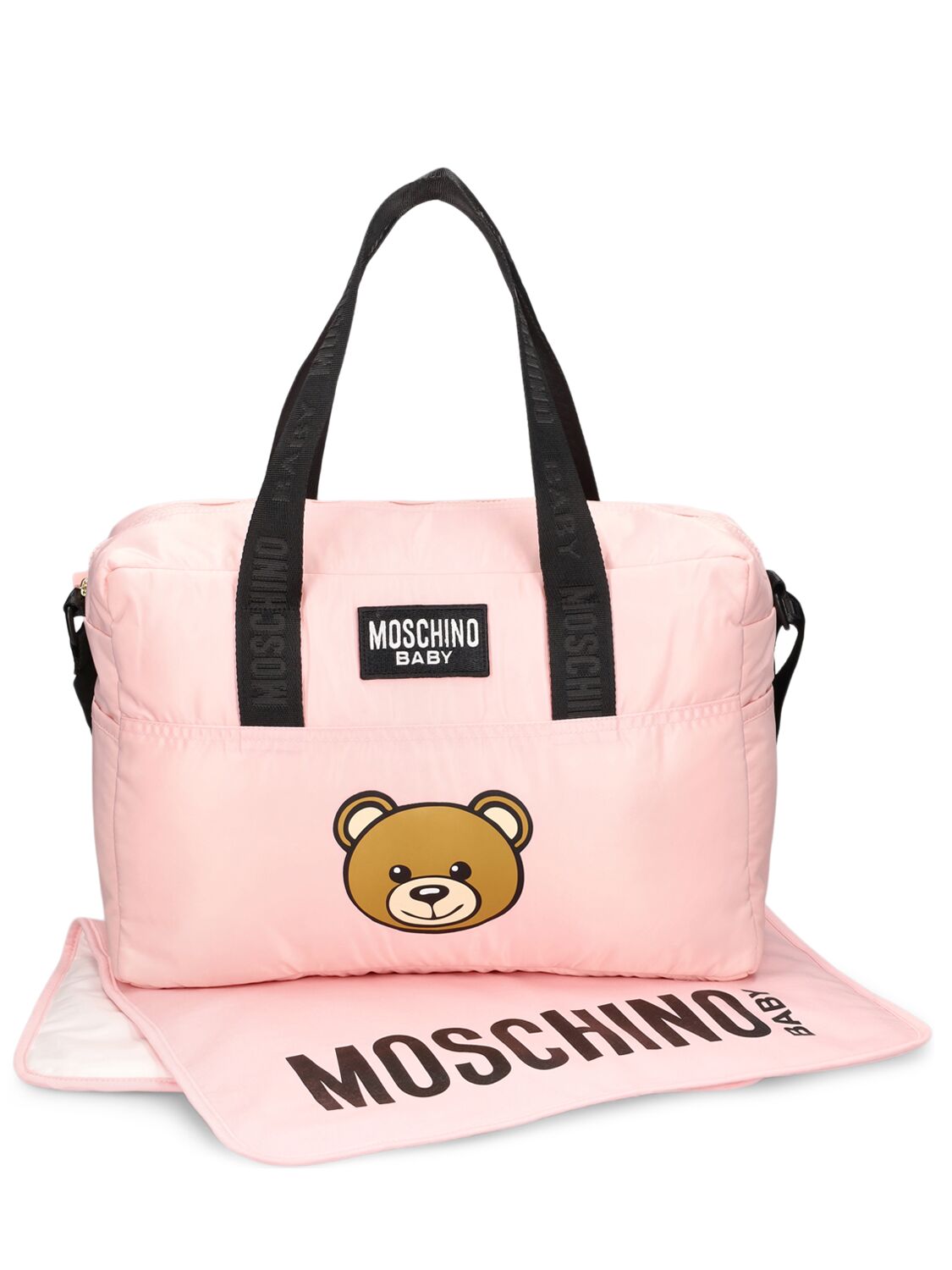 Moschino Kids' Cotton Jersey Changing Bag & Mat In Pink