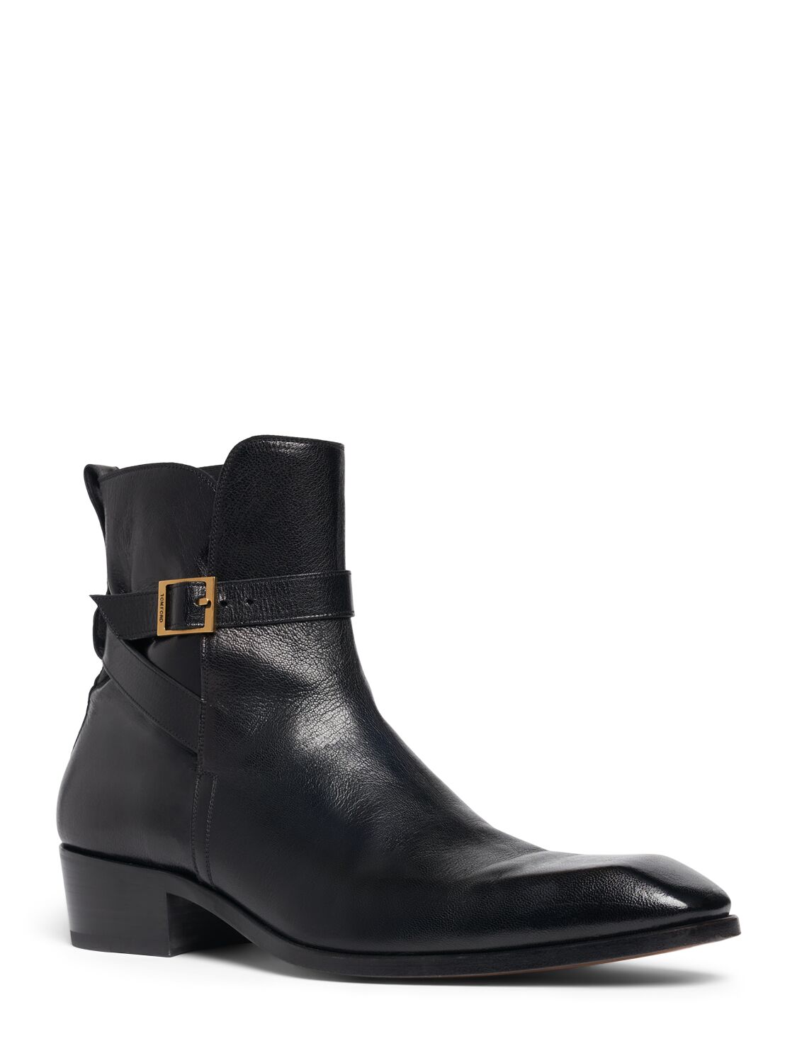 Shop Tom Ford Kenneth Grained Leather Buckle Boots In Black