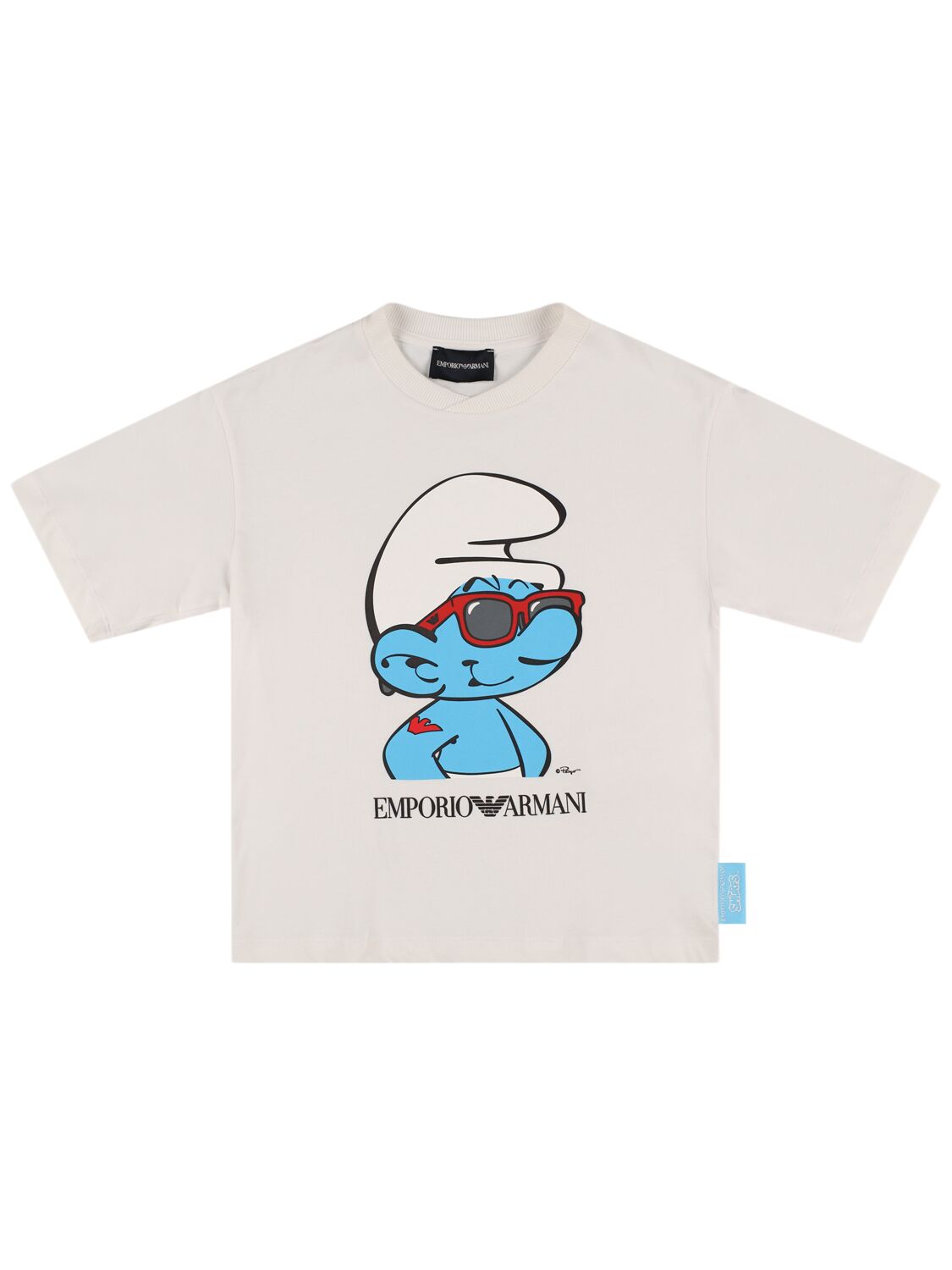 Emporio Armani Kids' Smurfs Cotton Jersey T-shirt In Off-white