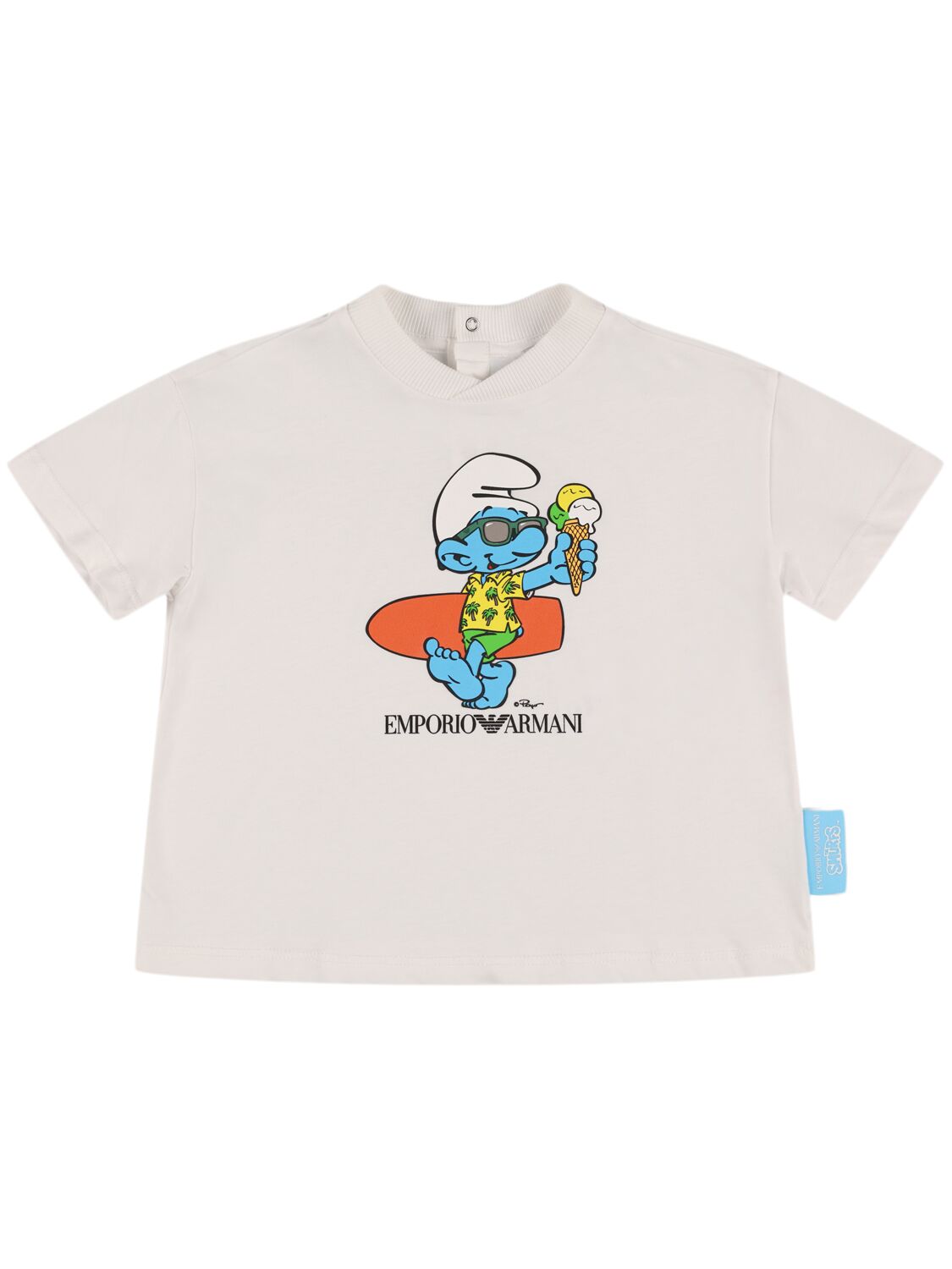 Emporio Armani Kids' Smurfs Cotton Jersey T-shirt In White