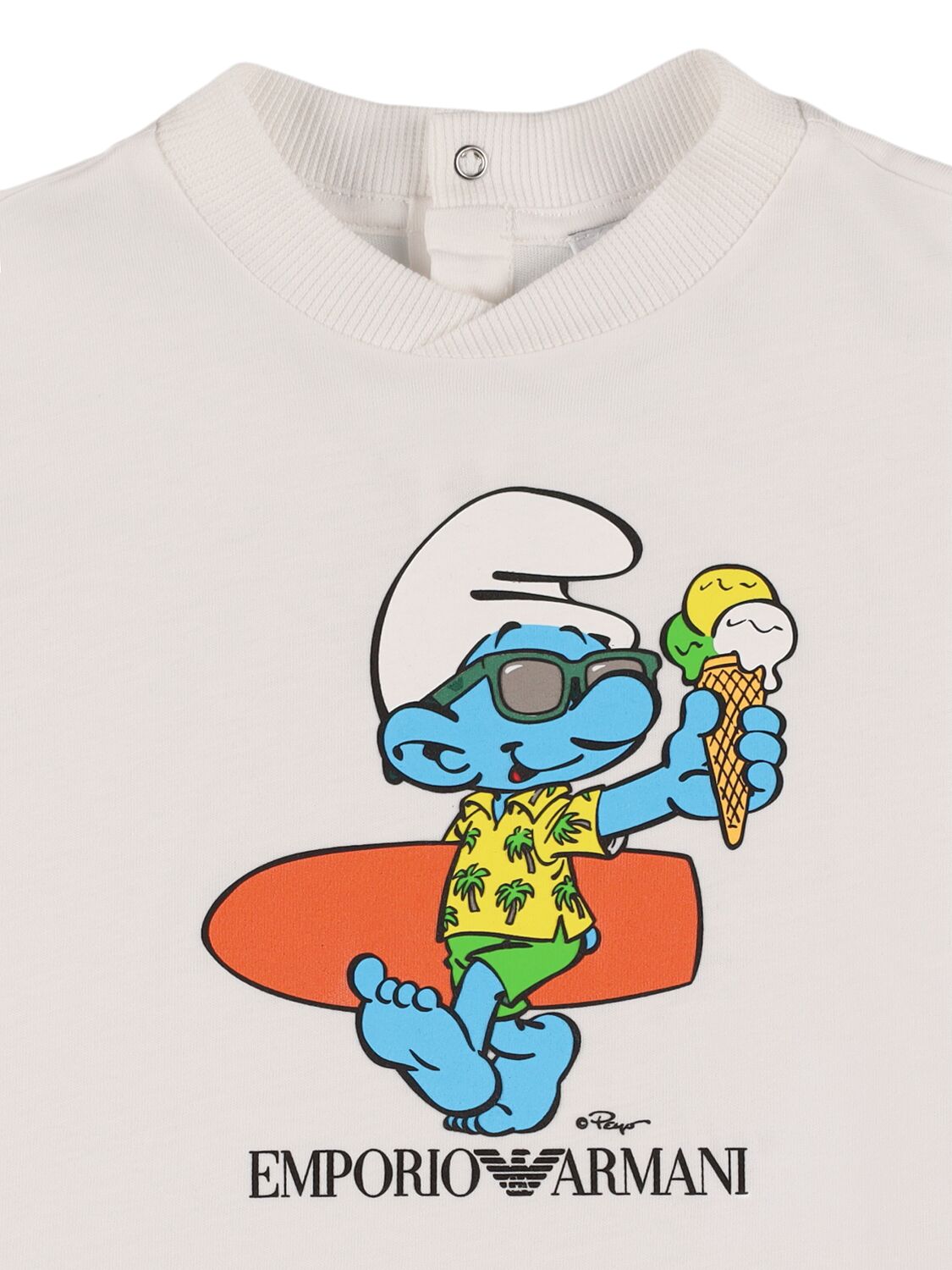 Shop Emporio Armani Smurfs Cotton Jersey T-shirt In White