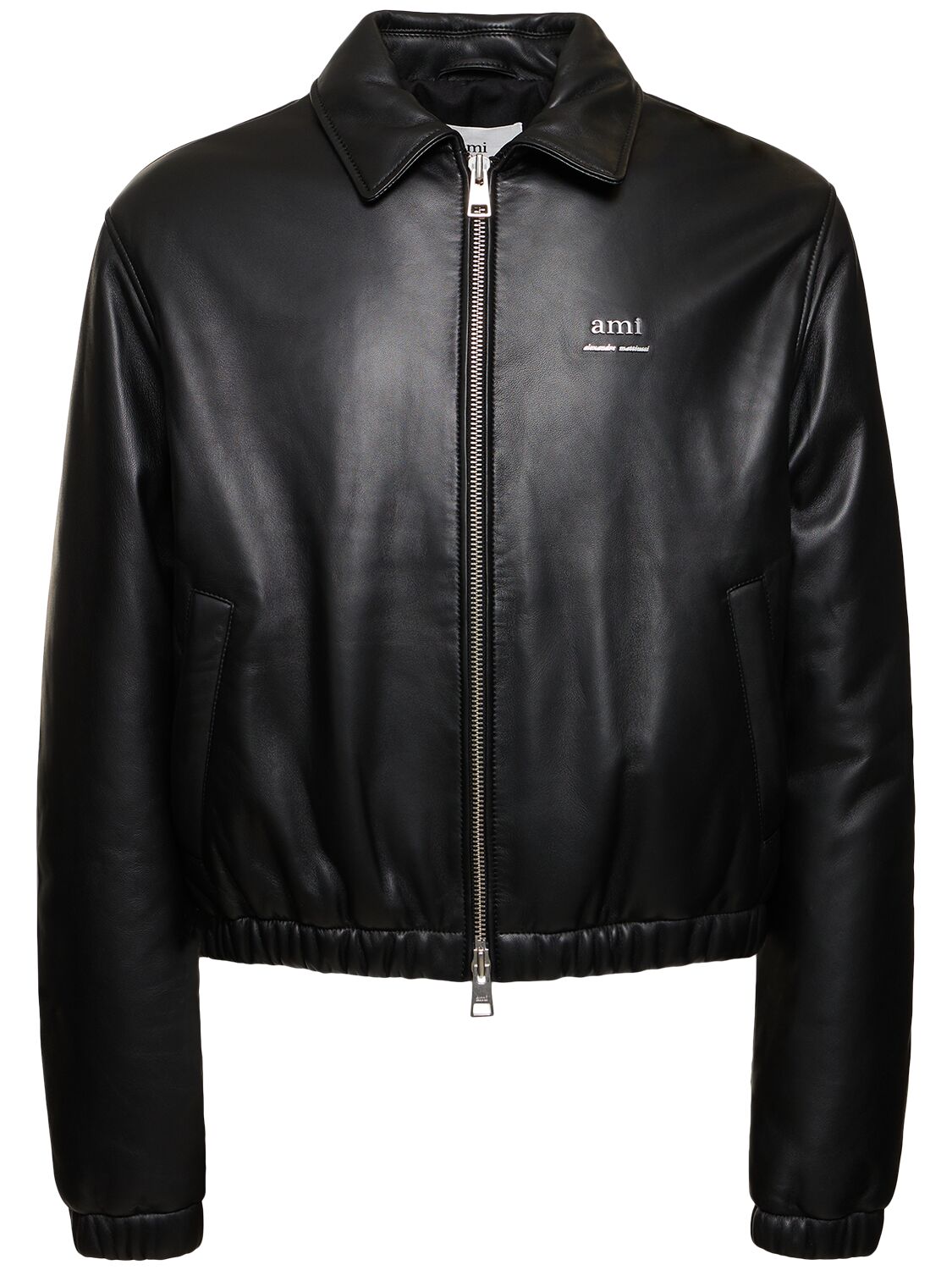 Ami Alexandre Mattiussi Padded Leather Zip Jacket In Black