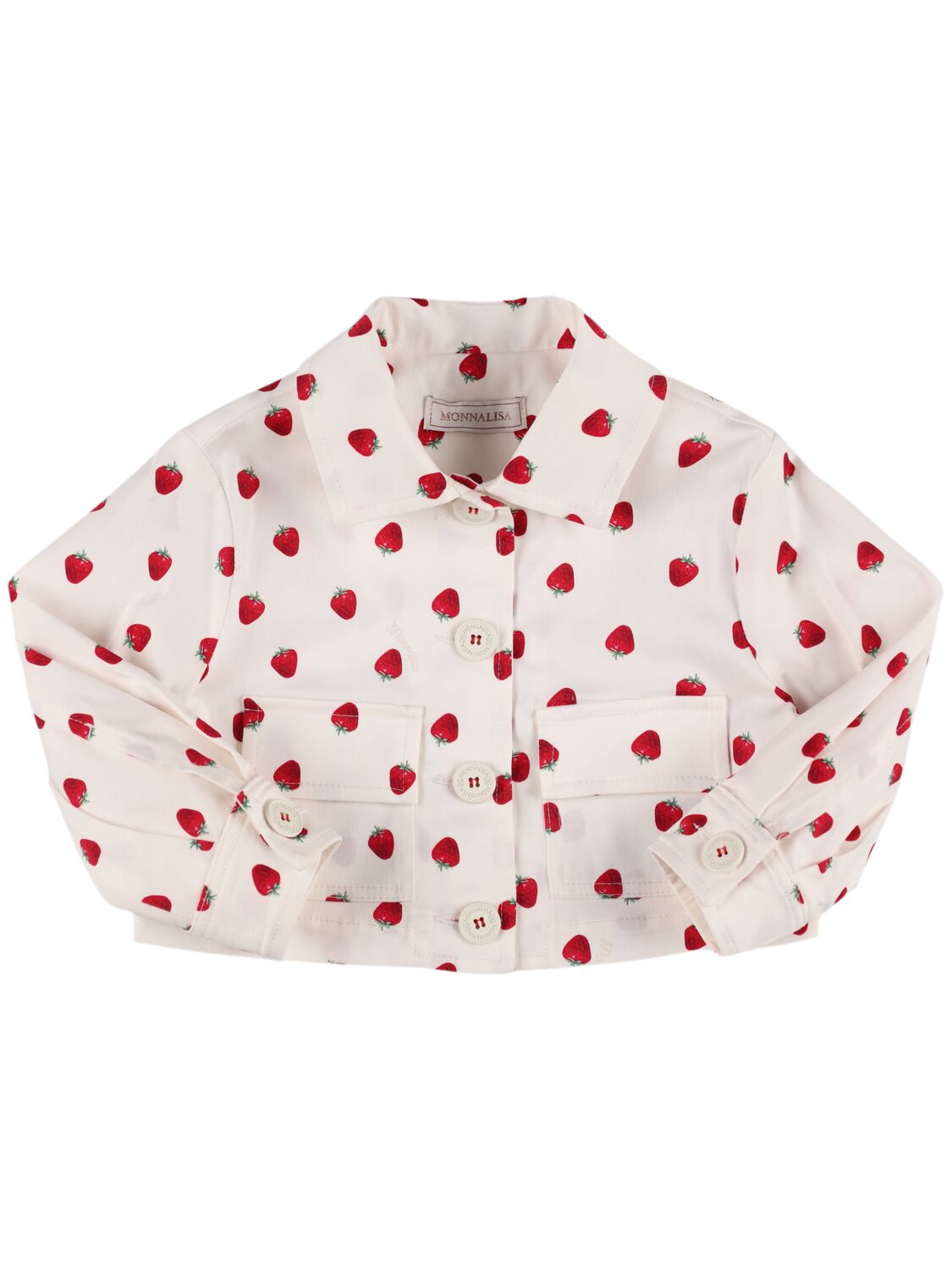 Monnalisa Kids' Printed Cotton Gabardine Jacket In 화이트,레드