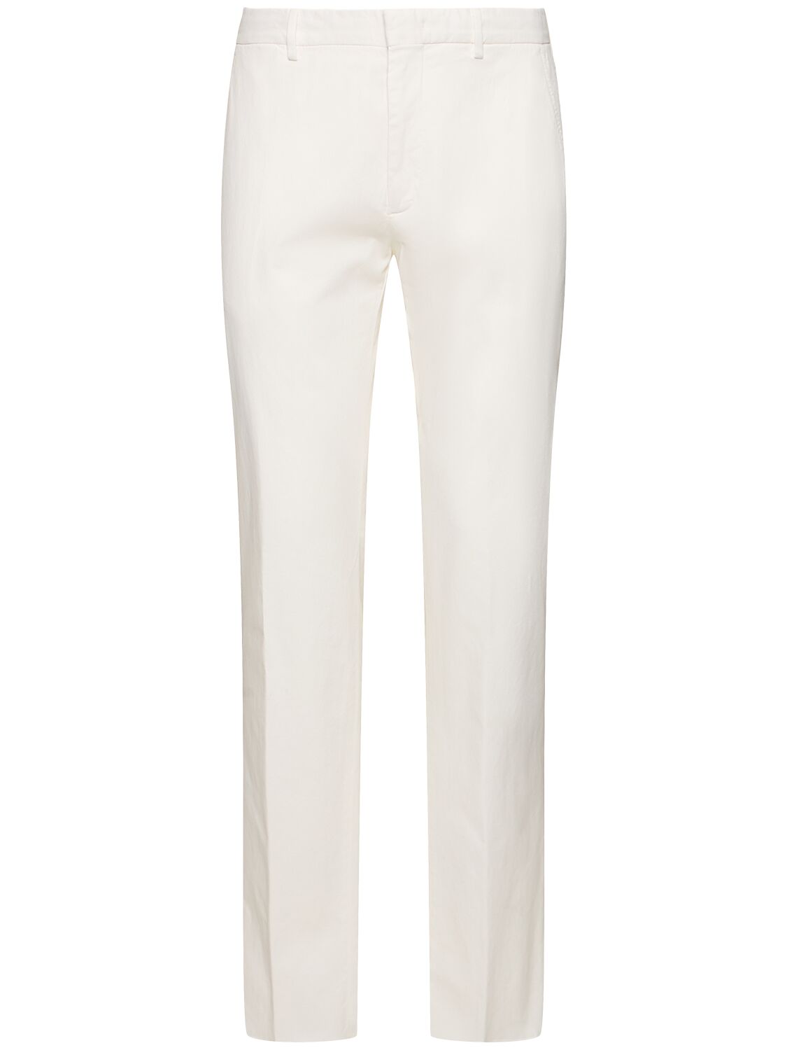 Zegna Garment Dyed Cotton Flat Front Pants In White