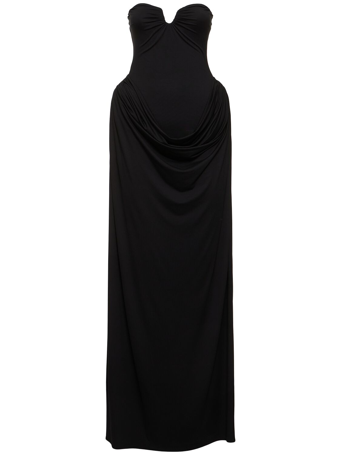 Shop Magda Butrym Jersey Draped Bustier Long Dress In Black