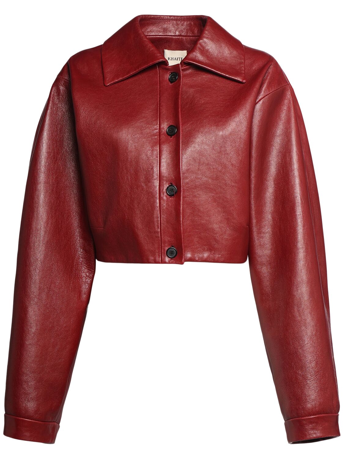 Shop Khaite Sue Cropped Leather Jacket In Red