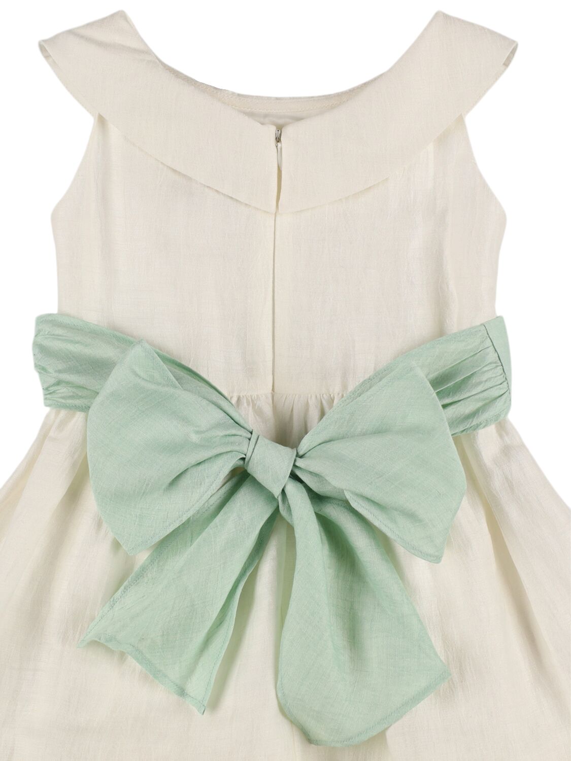 Shop Il Gufo Linen Blend Dress In White,light Green