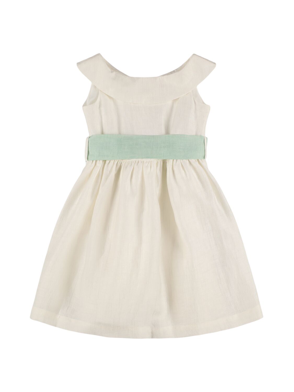 Il Gufo Kids' Linen Blend Dress In White,light Green