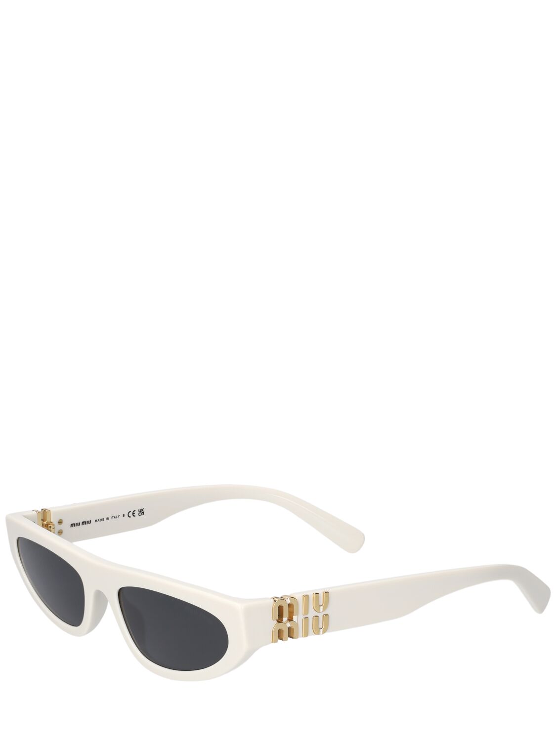 Shop Miu Miu Cat-eye Mask Acetate Sunglasses In White,grey