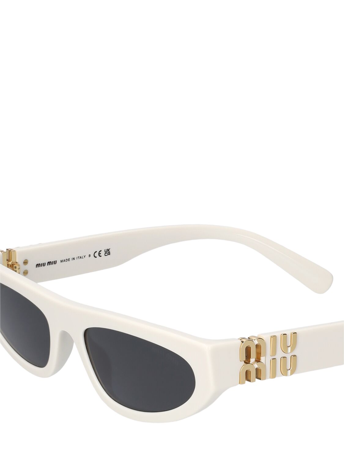 Shop Miu Miu Cat-eye Mask Acetate Sunglasses In White,grey