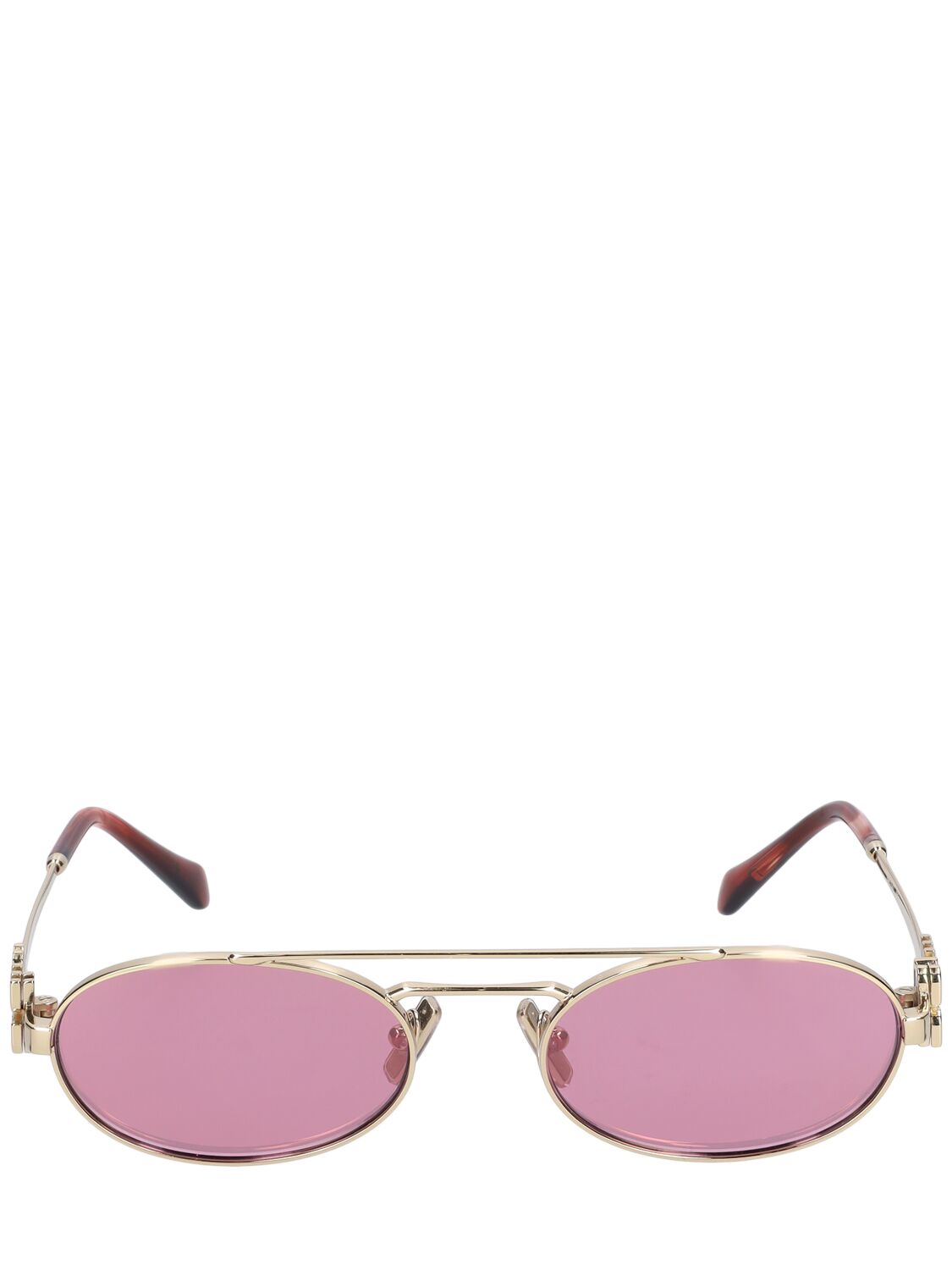 Shop Miu Miu Round Metal Sunglasses In Gold,pink