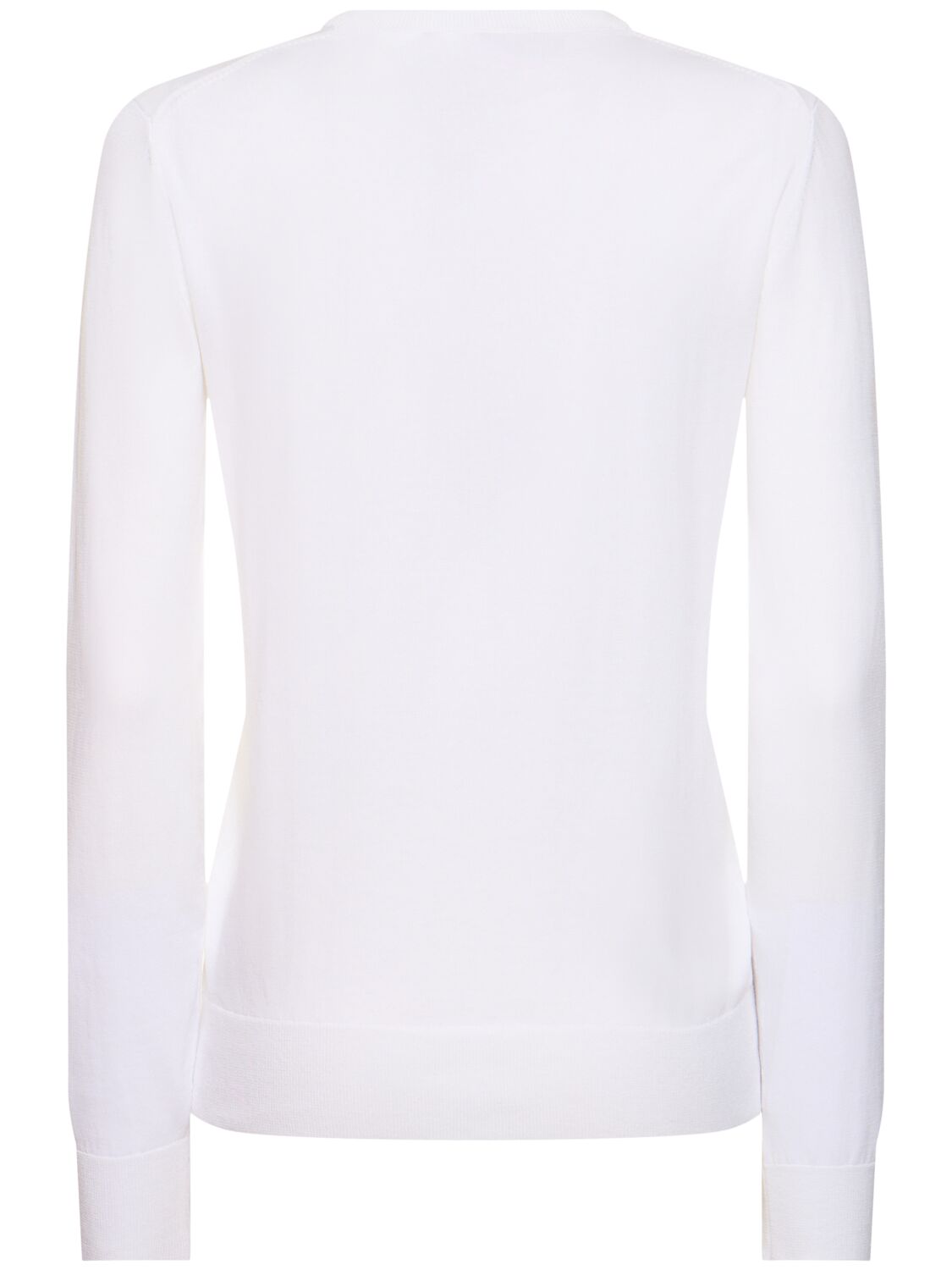 Shop Michael Kors Cotton Knit Crewneck Long Sleeve Top In Optic White