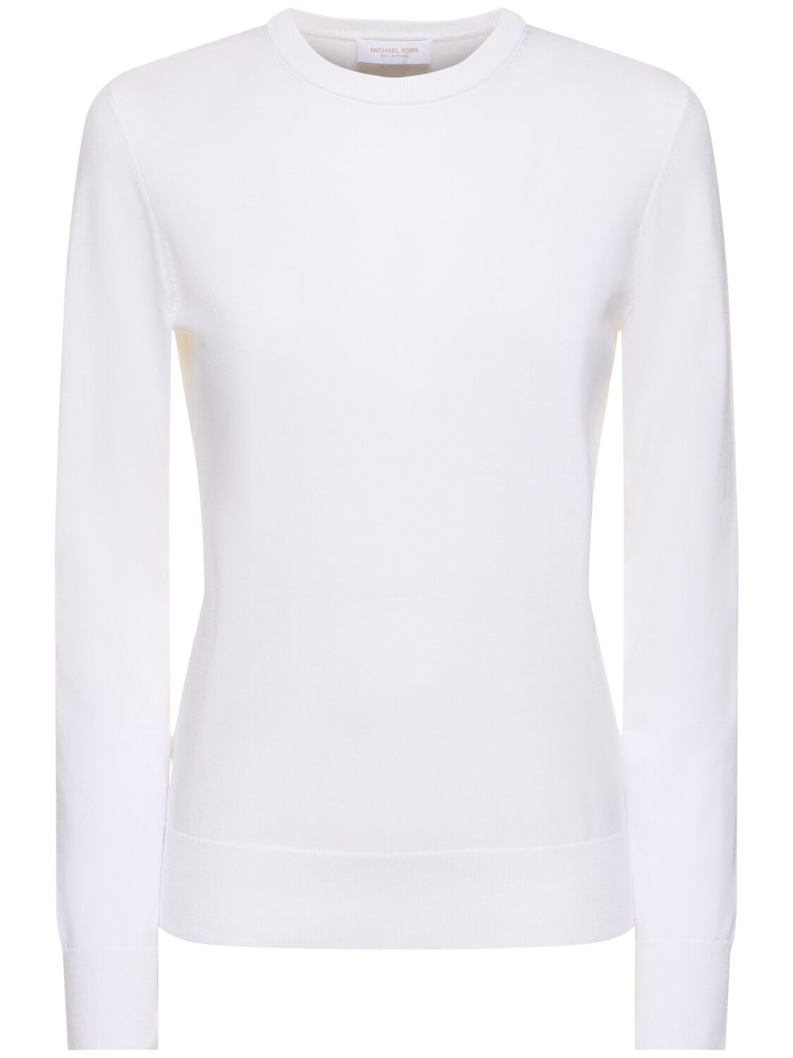 Michael Kors Cotton Knit Crewneck Long Sleeve Top In Optic White
