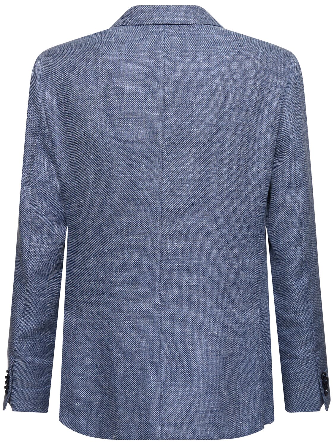 Shop Zegna Linen & Cotton Single Breasted Blazer In Blue