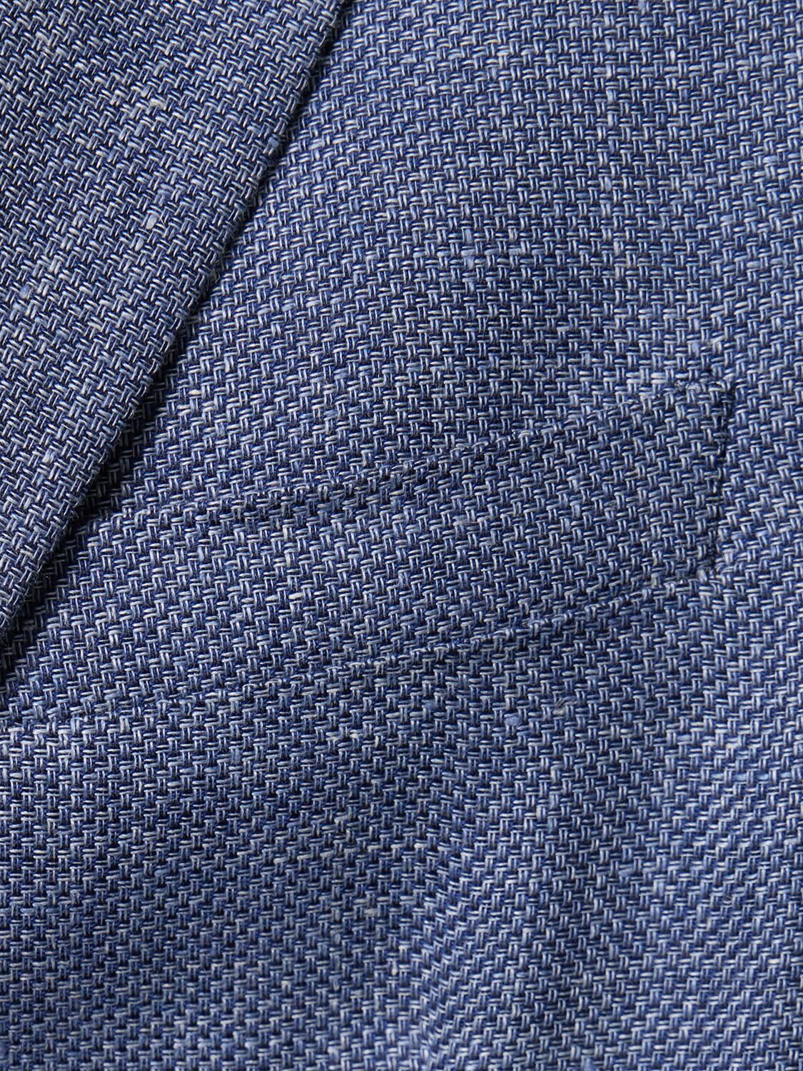 Shop Zegna Linen & Cotton Single Breasted Blazer In Blue