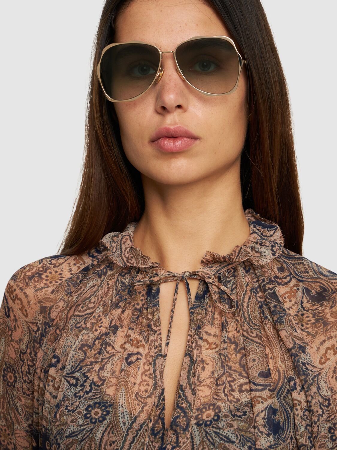 Shop Chloé Oval Oversize Metal Sunglasses In Gold,green