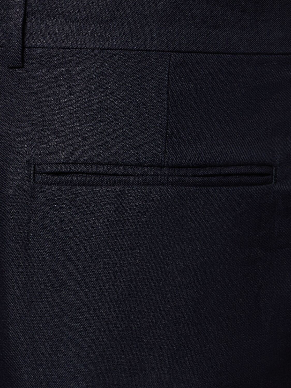 Shop Zegna Oasi Lino One-pleat Pants In 네이비