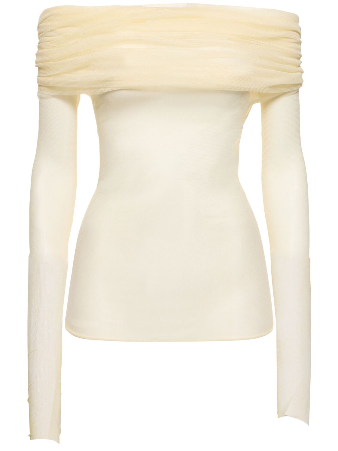Off-the-shoulder Veiled Silk Top