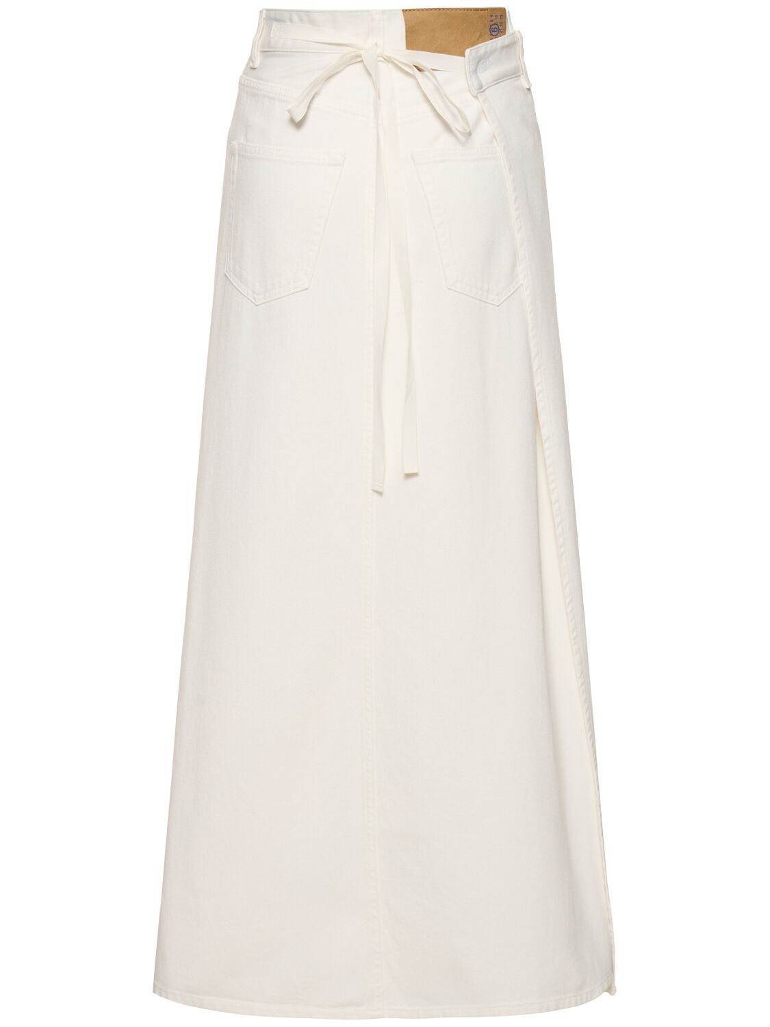 Shop Mm6 Maison Margiela Cotton Denim Midi Skirt In White