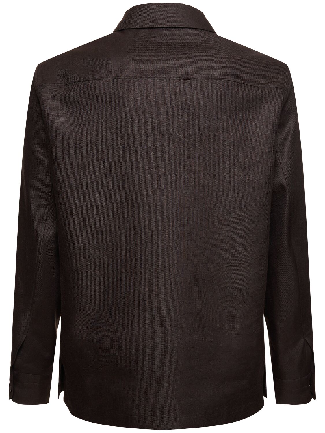 Shop Zegna Oasi Long Sleeves Linen Overshirt In Dark Brown