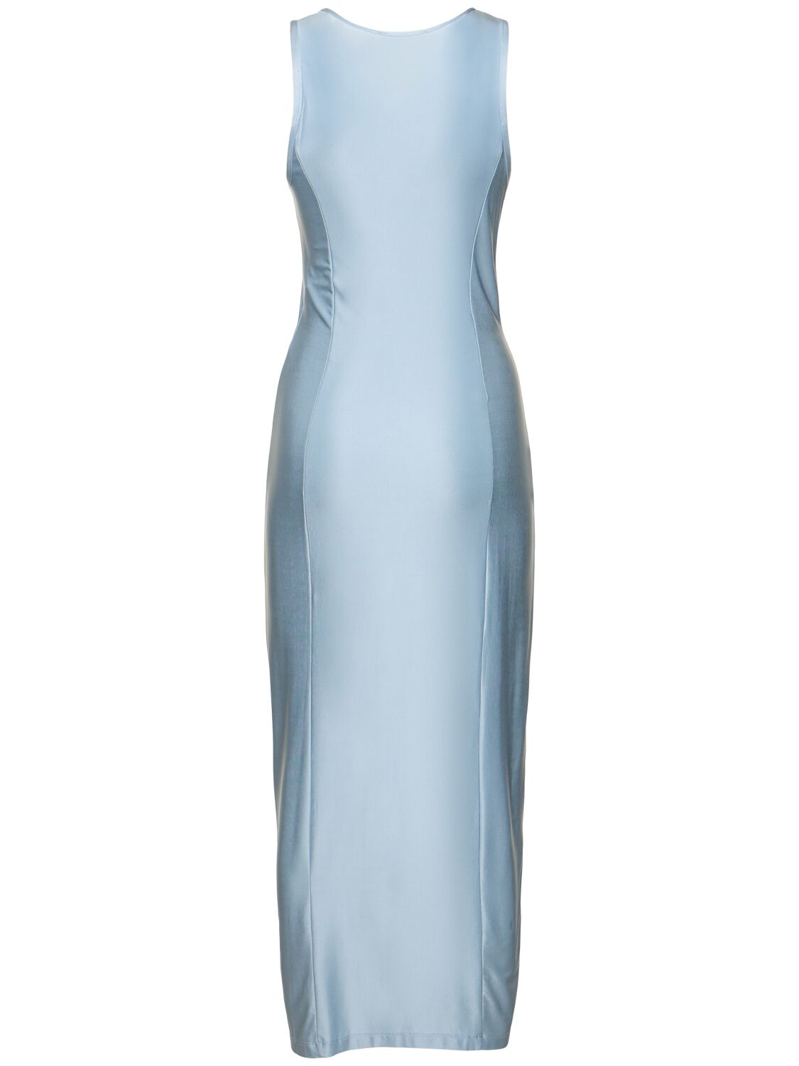 Shop Rabanne Sleeveless Draped Jersey Midi Dress In Light Blue