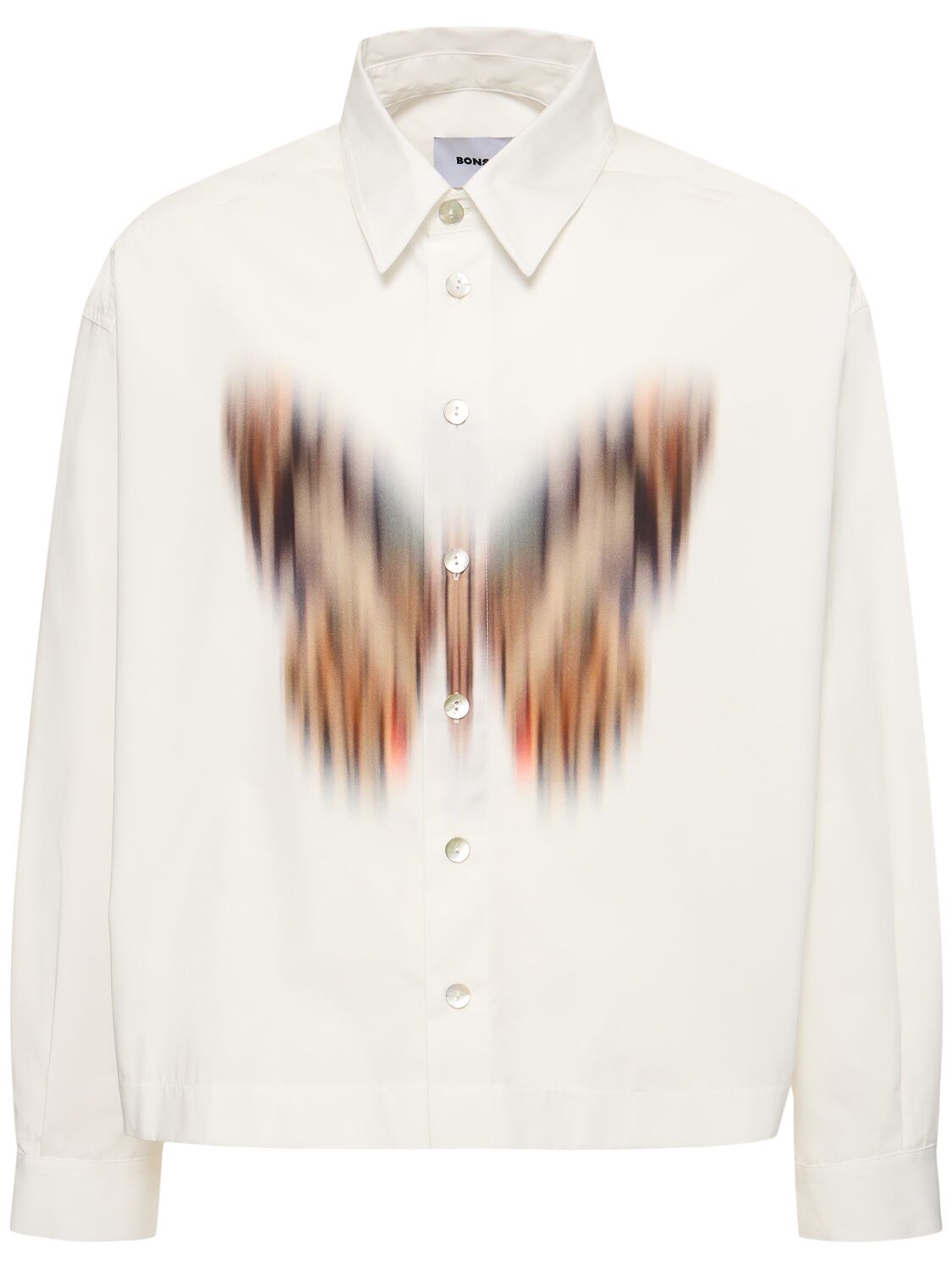 Bonsai Butterfly Print Cotton Shirt In White