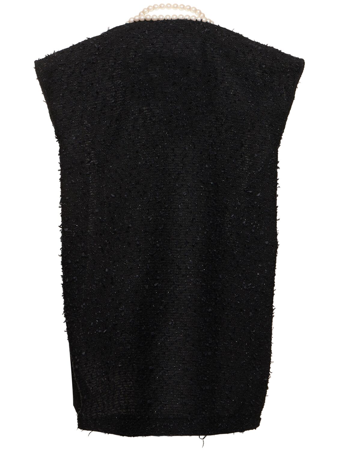 Shop Junya Watanabe Cotton Blend Tweed Top W/faux Pearls In Black