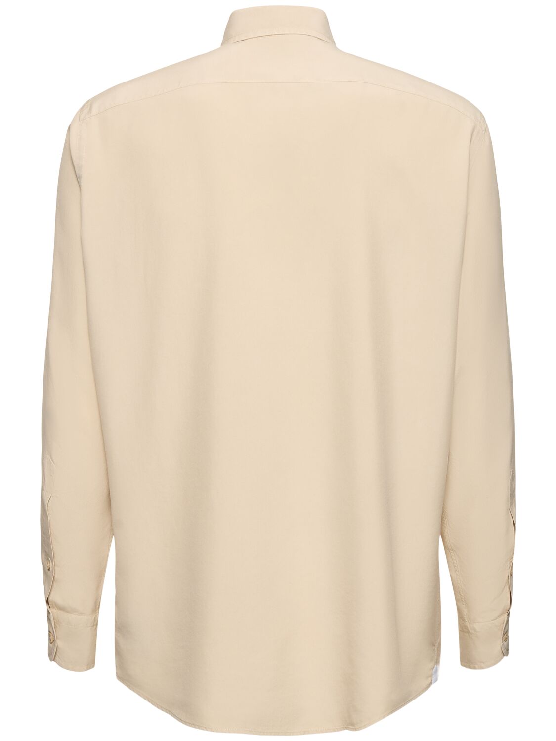 Shop Zegna Solid Silk Long Sleeve Shirt In Light Beige