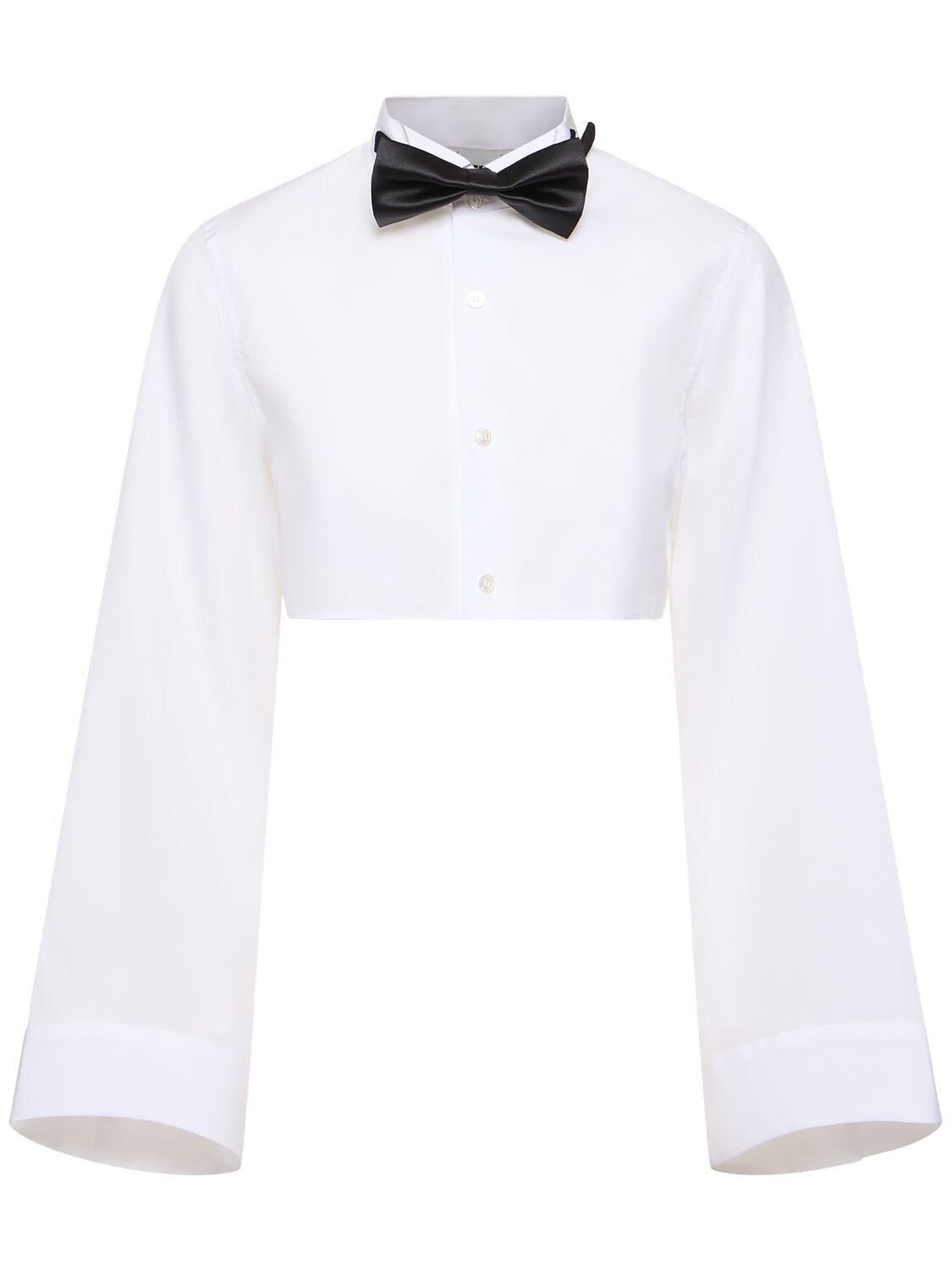 Shop Noir Kei Ninomiya Cotton Broad Crop Shirt W/satin Bowtie In White,black