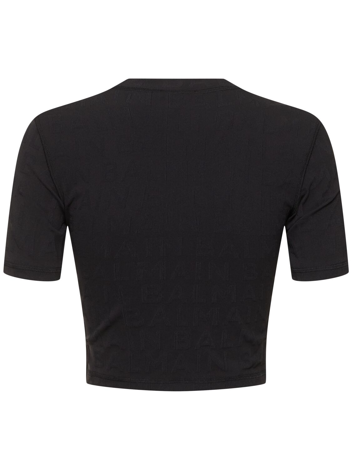 Shop Balmain Short Sleeve Jersey Cropped T-shirt In Black