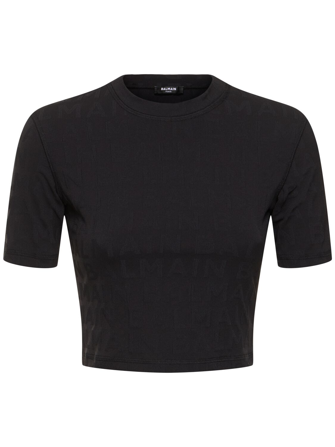 Balmain Short Sleeve Jersey Cropped T-shirt In Black