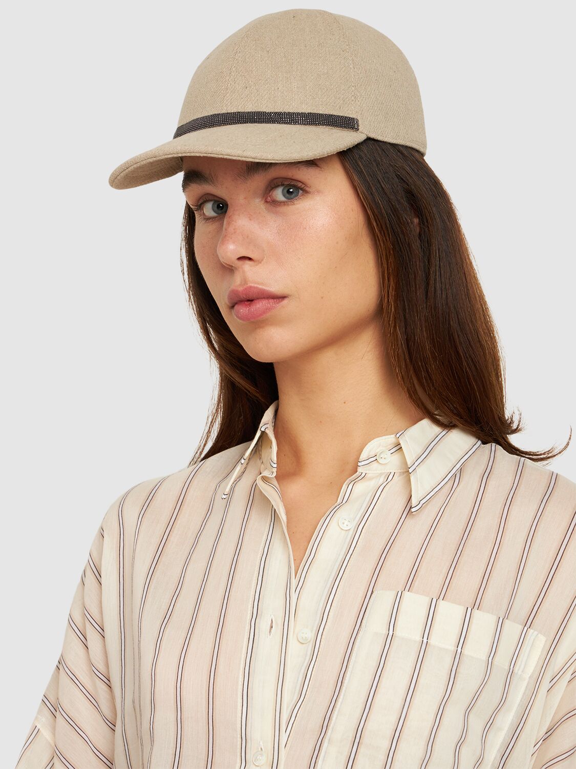 Brunello Cucinelli Embellished Gabardine Baseball Cap In Beige