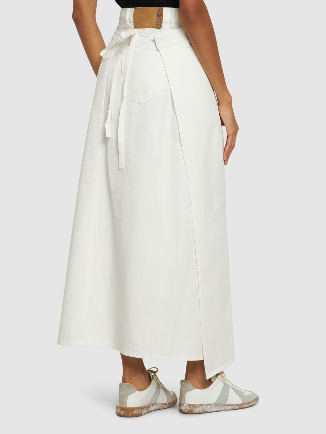 Shop Mm6 Maison Margiela Cotton Denim Midi Skirt In White