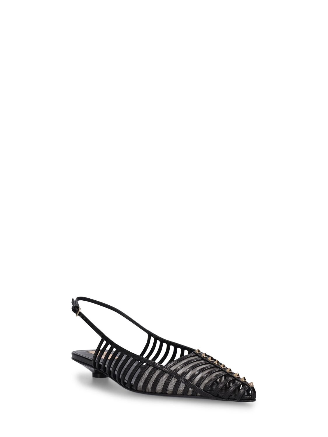 Shop Valentino 20mm Rockstud Leather Slingback Pumps In Black