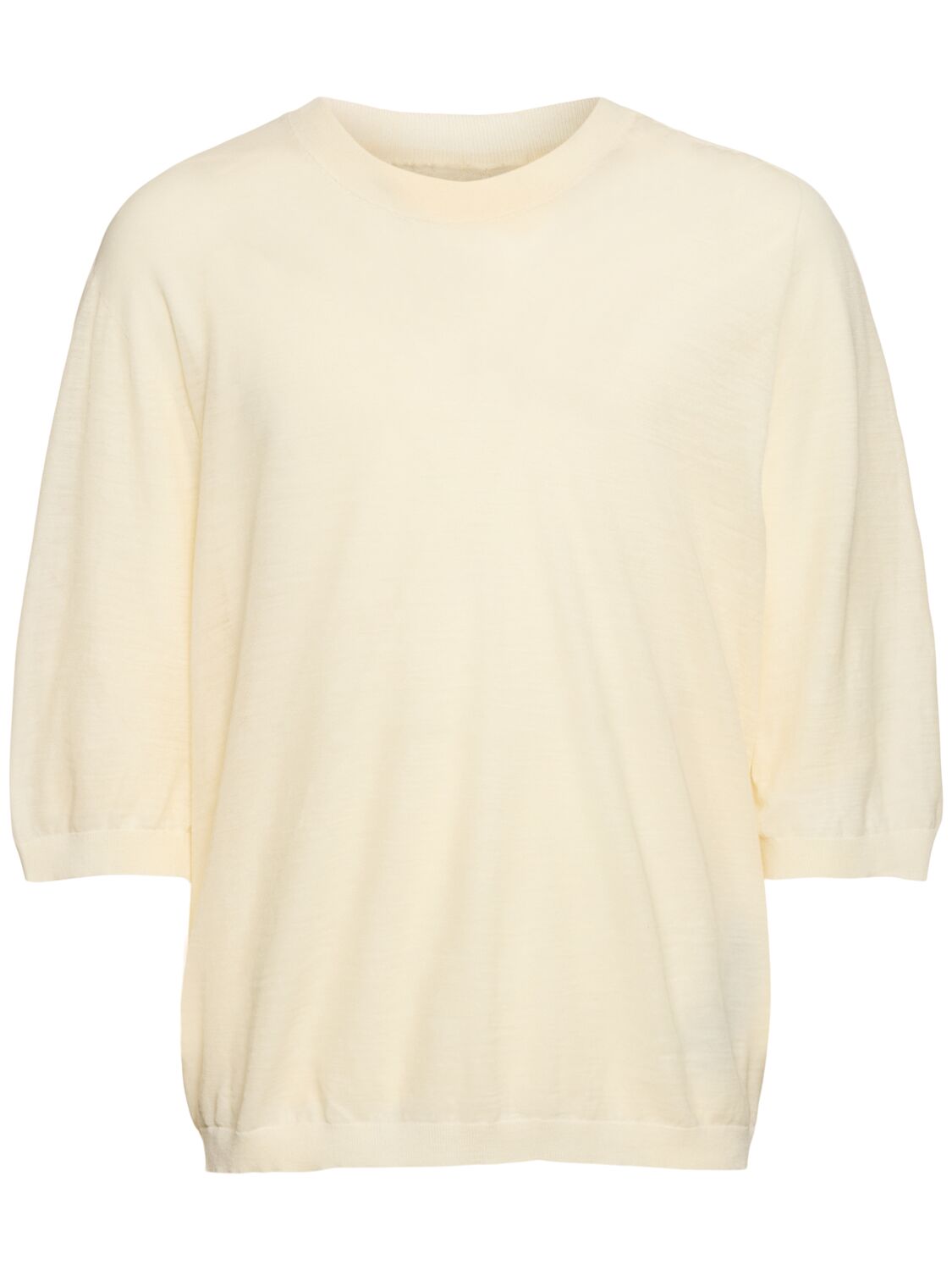 Zegna 3/4 Sleeve Wool Crewneck Sweater In Off White