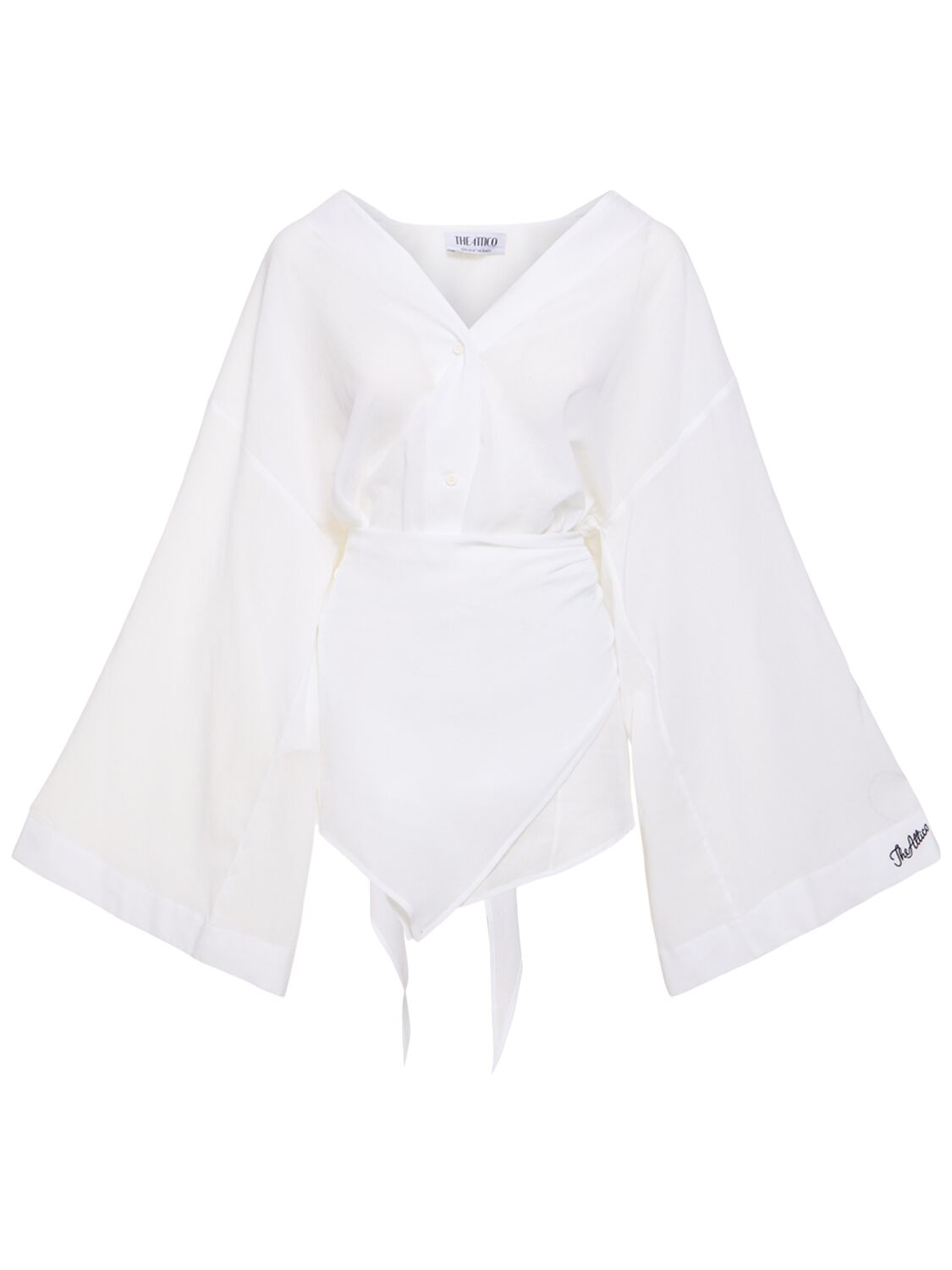 Attico Mousseline Wraparound Mini Shirt Dress In White