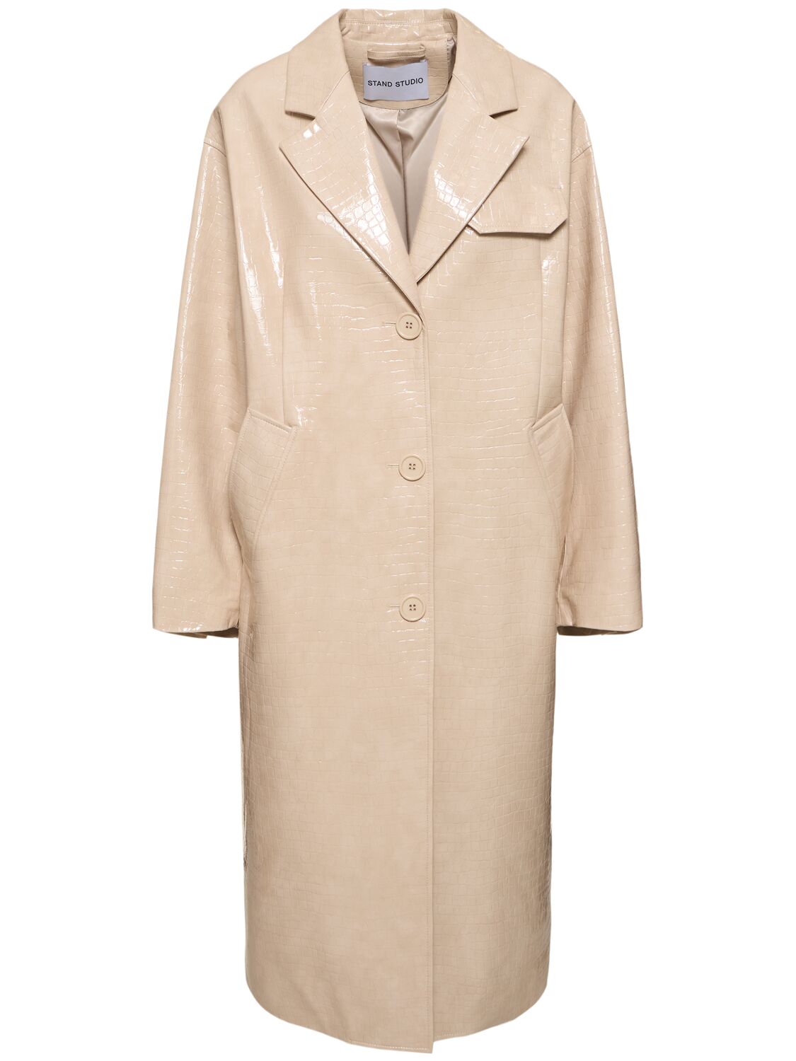 Shop Stand Studio Haylo Faux Leather Coat In Cream